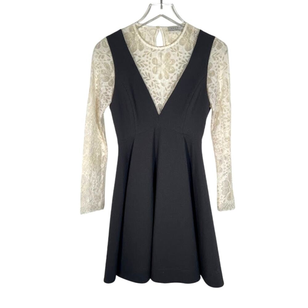 Sandro Women's Nita Layered Lace Dress 1/S Long Sleeve A-Line Black White